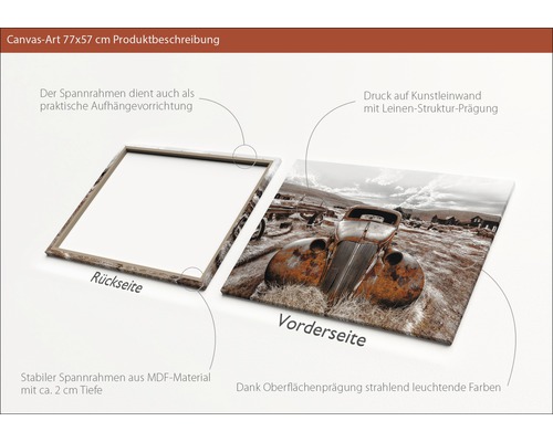 Leinwandbild 77x57 cm mit Motiv eines alten Autos und stabilem MDF-Spannrahmen