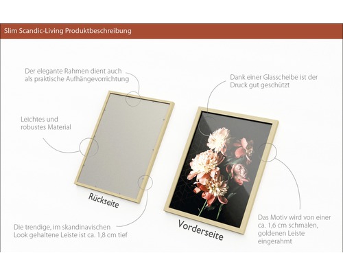 Slim Scandic-Living Bilderrahmen mit Glasabdeckung und Aufhängevorrichtung