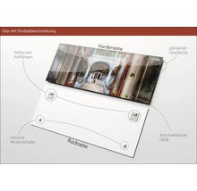 Glasbild mit Gebäudeansicht, inklusive Abstandshalter zur Aufhängung