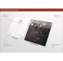 Glasbild mit Aufhängung und dem Spruch Wo die Liebe den Tisch deckt, schmeckt das Essen am besten