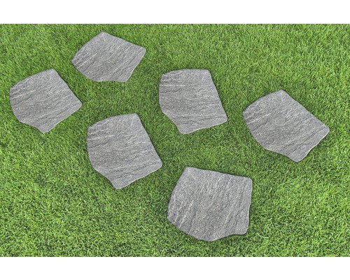 FLAIRSTONE Trittstein Old Wood grey 42 cm x 36 cm x 2 cm Sechs Garten Trittplatten aus Stein auf Rasen