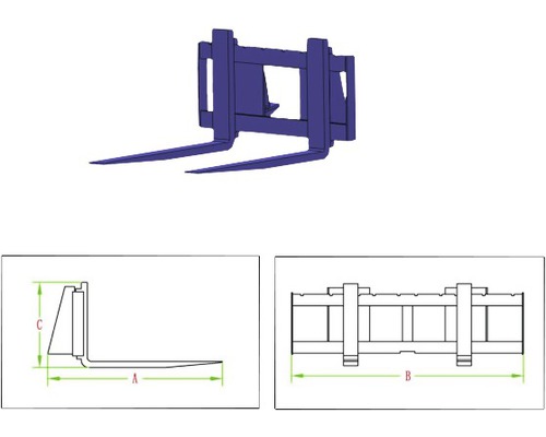 Gabelzinken für Lastentransport mit Maßangaben