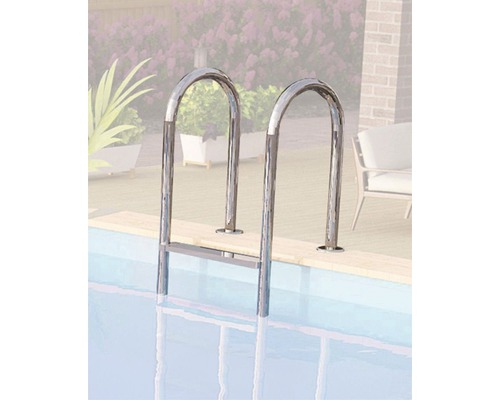Schwimmbadleiter aus Edelstahl am Beckenrand