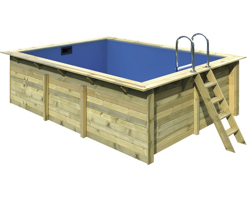 Aufstellpool Holzpool-Set Karibu Grösse 2 rechteckig 350x440x124 cm inkl. Bodenschutzvlies, Innenauskleidung mit Keilbiese & Leiter