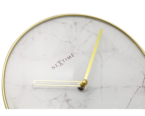 Nextime Logo Wanduhr mit Marmor-Optik und goldenen Zeigern