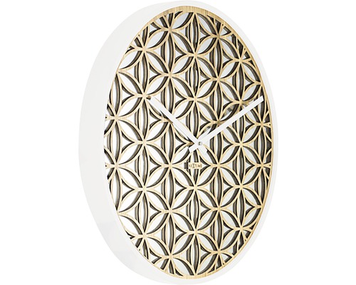 Wanduhr mit Blumenmuster aus Holz