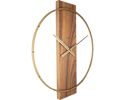 Wanduhr mit Holzplatte und rundem Metallrahmen