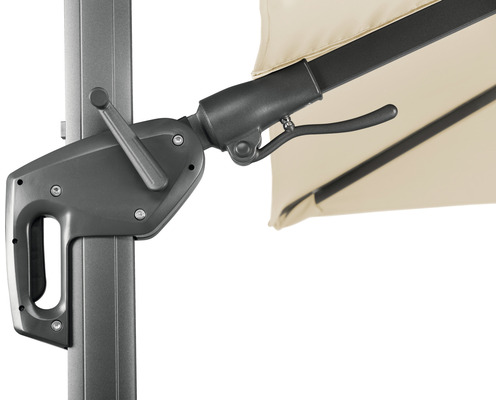 Details eines Sonnenschirms mit Handkurbelmechanismus