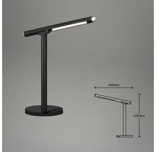 Schwarze Tischleuchte mit LED und Maßangaben