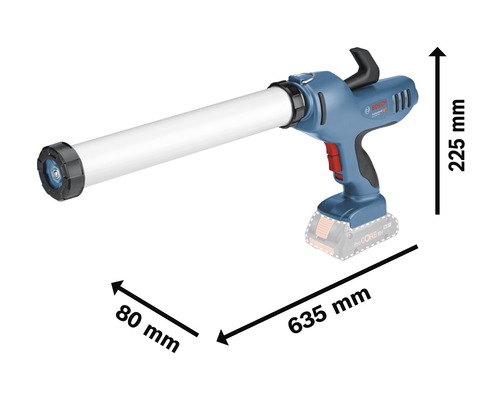 Akku-betriebene Kartuschenpistole mit Maßangaben