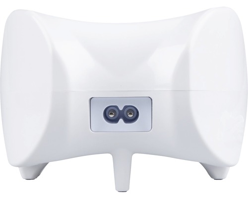 Rückansicht einer weißen Teichpumpe mit Netzanschluss