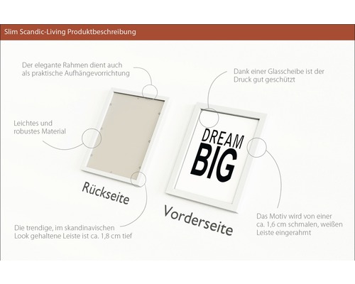 Bilderrahmen mit Aufdruck Dream Big, Vorder- und Rückseite