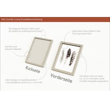 Produktbeschreibung Slim Scandic-Living: Vorder- und Rückseite eines Bilderrahmens mit Federmotiv.