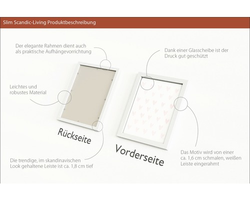 Zwei weiße Bilderrahmen zeigen Vorder- und Rückseite.
