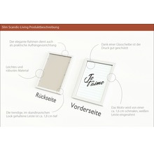 Produktbeschreibung: Vorder- und Rückseite eines weißen Bilderrahmens mit Aufhängvorrichtung