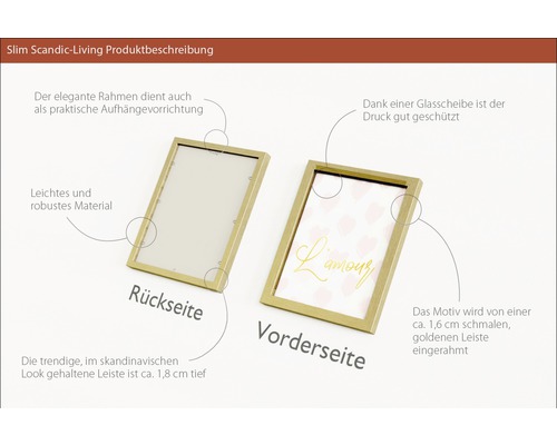 Zwei Slim Bilderrahmen mit schmaler, goldener Leiste, Vorder- und Rückseite