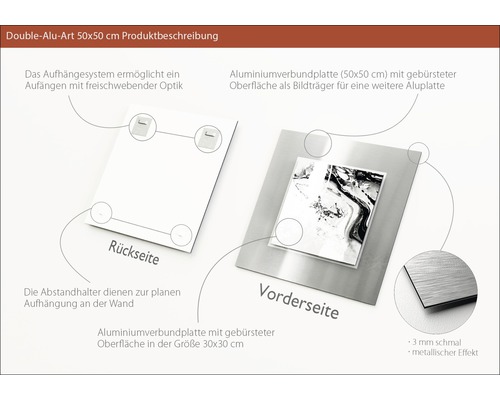 Doppel Aluminiumverbundplatte 50x50 cm Produktbeschreibung mit Vorder- und Rückseite
