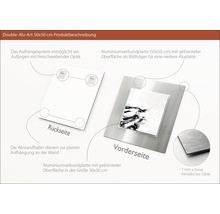 Doppel Aluminium Kunstdruck 50x50 Zentimeter Produktbeschreibung mit Aufhängungssystem, Aluminiumverbundplatte und Abstandhaltern