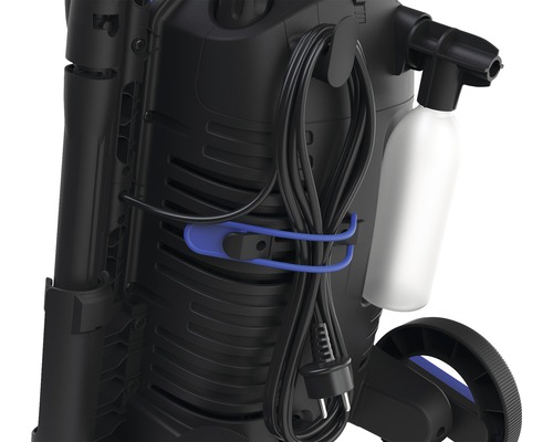 Hochdruckreiniger Rückansicht mit Stromkabel und Reinigungsflasche