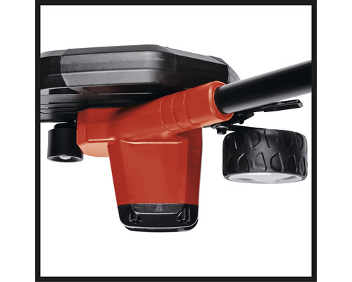 Detailansicht eines Rasentrimmers mit Radführung