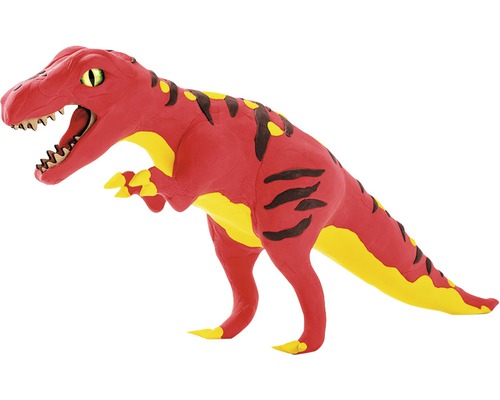 Figur eines roten Tyrannosaurus Rex mit gelben und braunen Markierungen
