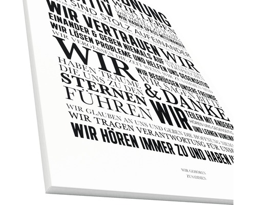 Dekoratives Wandbild mit typografischem Design und positivem Text auf Deutsch