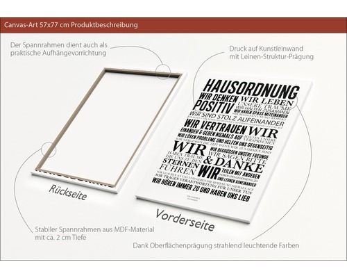 Canvasbild 57x77 cm mit Schriftzug, Rück- und Vorderseite