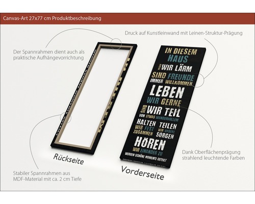 Leinwandbild 27x77 cm mit Spruch für die Wand