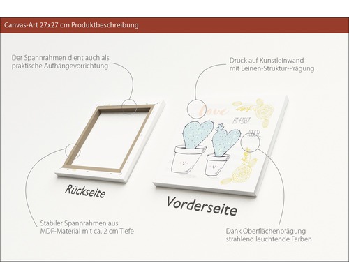 Canvasbild mit Kaktusmotiv, MDF Rahmen mit zwei Zentimeter Tiefe