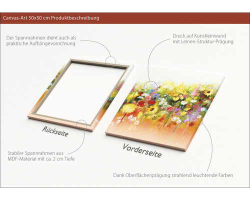 50x50 Zentimeter Leinwandbild mit Blumenmotiv, Vorder- und Rückseite