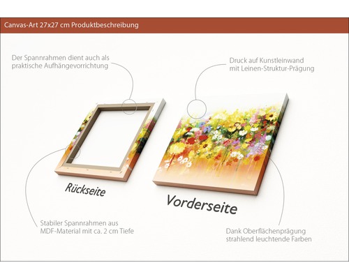Canvasbild mit Blumenmotiv, Keilrahmen aus MDF, circa 27 x 27 cm