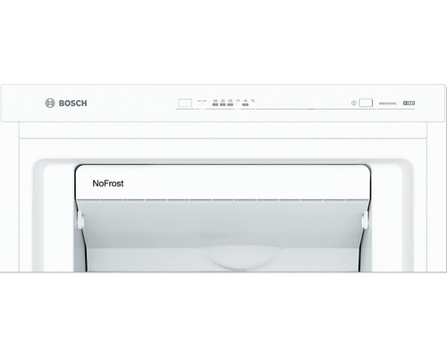 Bosch Logo und Detailansicht eines Gefrierschranks mit NoFrost-Technologie