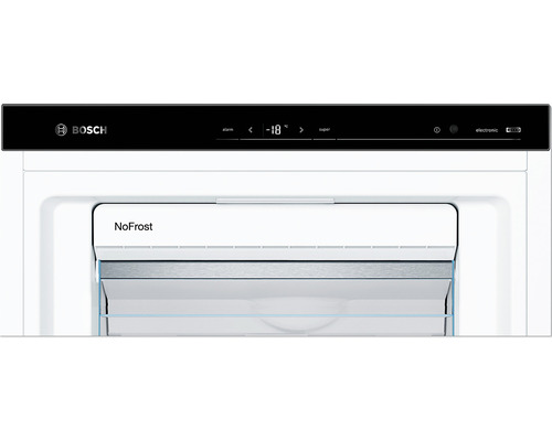 Innenansicht eines Gefrierschranks mit No Frost Funktion und Bosch Logo