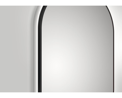 Rechteckiger Spiegel mit abgerundeten Ecken und schwarzem Rahmen