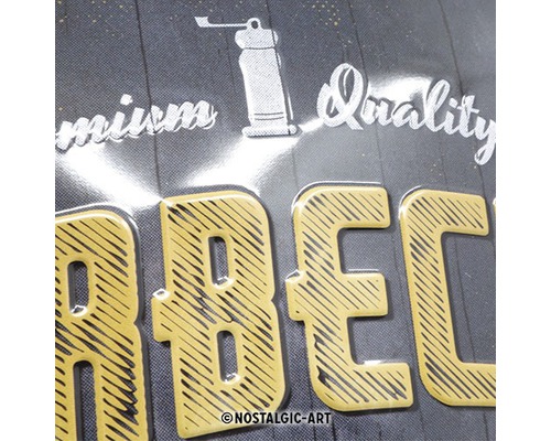 Detailansicht eines Barbecue Schildes mit dem Nostalgic Art Logo