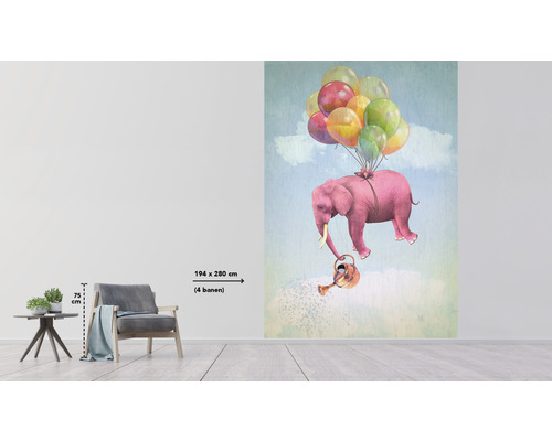 Wandbild mit Elefant, Luftballons und Gießkanne im Kinderzimmer