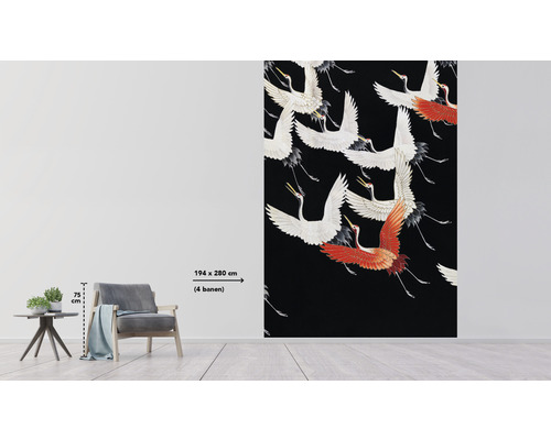 Fototapete mit Kranichmuster in einem Raum