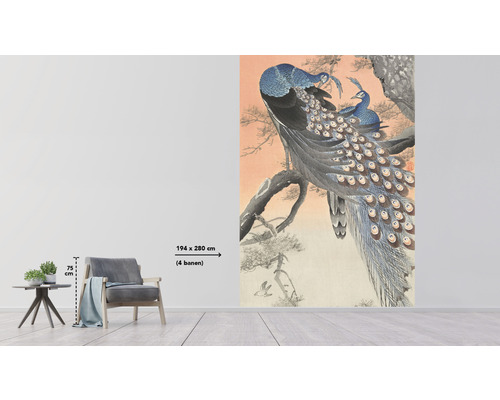 Fototapete mit Pfauenmotiv auf einem Ast, Größe 194 x 280 cm