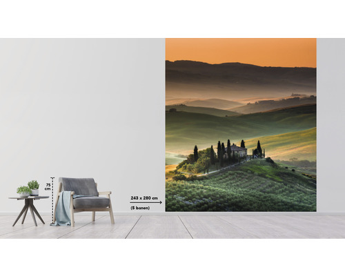 Fototapete mit toskanischer Landschaft, Abmessungen 243 mal 280 Zentimeter