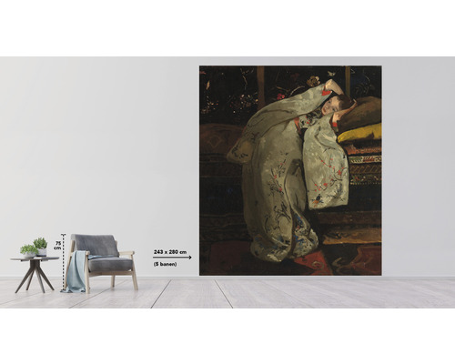 Wandbild mit Gemälde einer liegenden Frau im Kimono, Größe 243 x 280 cm