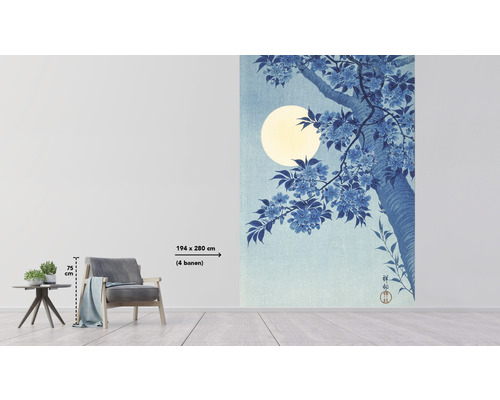Raumgestaltung mit einer Vliestapete mit Baum und Mond, Maße 194 x 280 cm