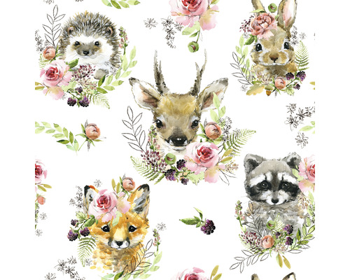 Muster mit Aquarellzeichnungen von Tieren mit Blumenschmuck