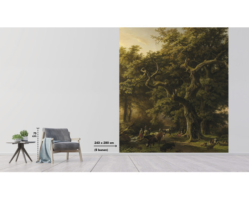 Wandbild mit einer Szene aus einem Wald, Größe 243 mal 280 Zentimeter