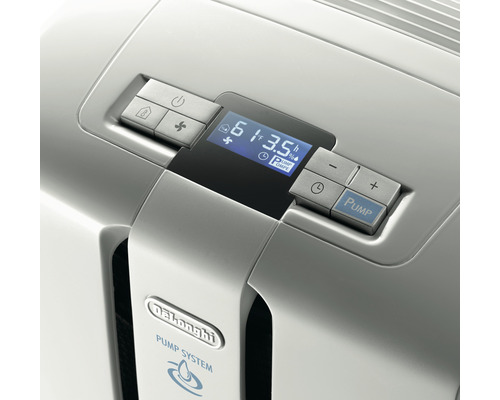 Bedienelemente eines Luftentfeuchters der Marke DeLonghi mit Displayanzeige