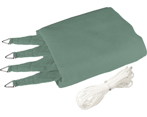 Grünes Sonnensegel mit Befestigungsseil