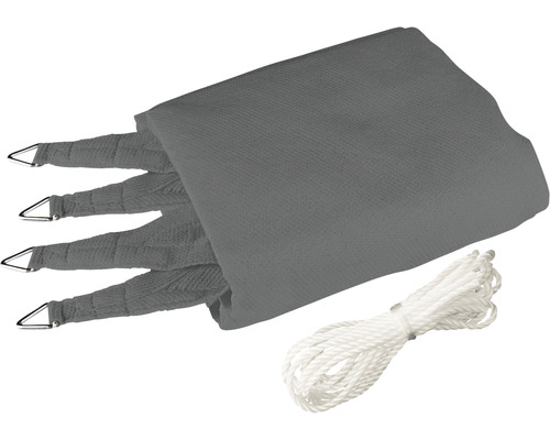 Graues Sonnensegel mit Seilen und Metallösen