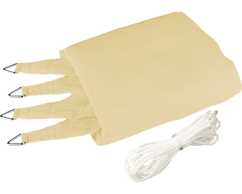 Beiges Sonnensegel mit Befestigungsseil und Metallösen