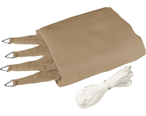 Beiges Sonnensegel mit Befestigungsseilen