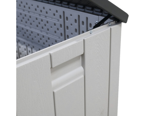 Detailansicht eines Kunststoff-Gartenbox mit geöffnetem Deckel