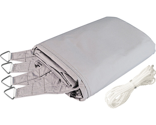 Graues Sonnensegel mit Seilen und Befestigungsringen